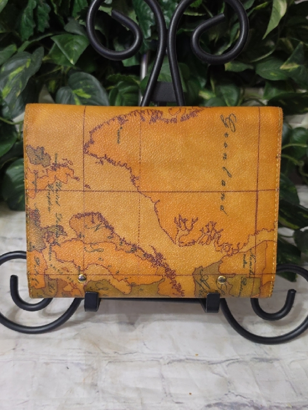 Alviero Martini  Vintage Map-Print Leather Wallet/Notebook in Tan and Brown - Picture 5 of 10